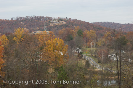 View of winding Enola Road from the Apple hill Orchard, NC
